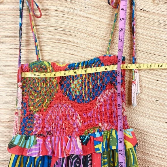 FARM RIO White Beaded Fishes Smocked Maxi Dress - Sea of Fish - Picture 10 of 11